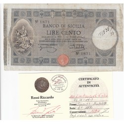 BANCO DI SICILIA 100 LIRE 24-12-1913